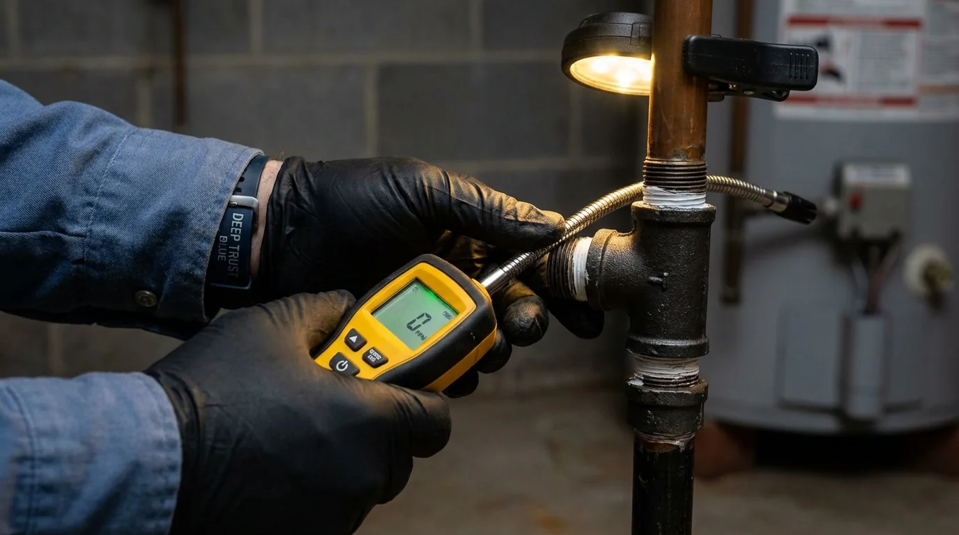 Gas leak detection with electronic sniffer by Johns Plumbing LLC in Alton