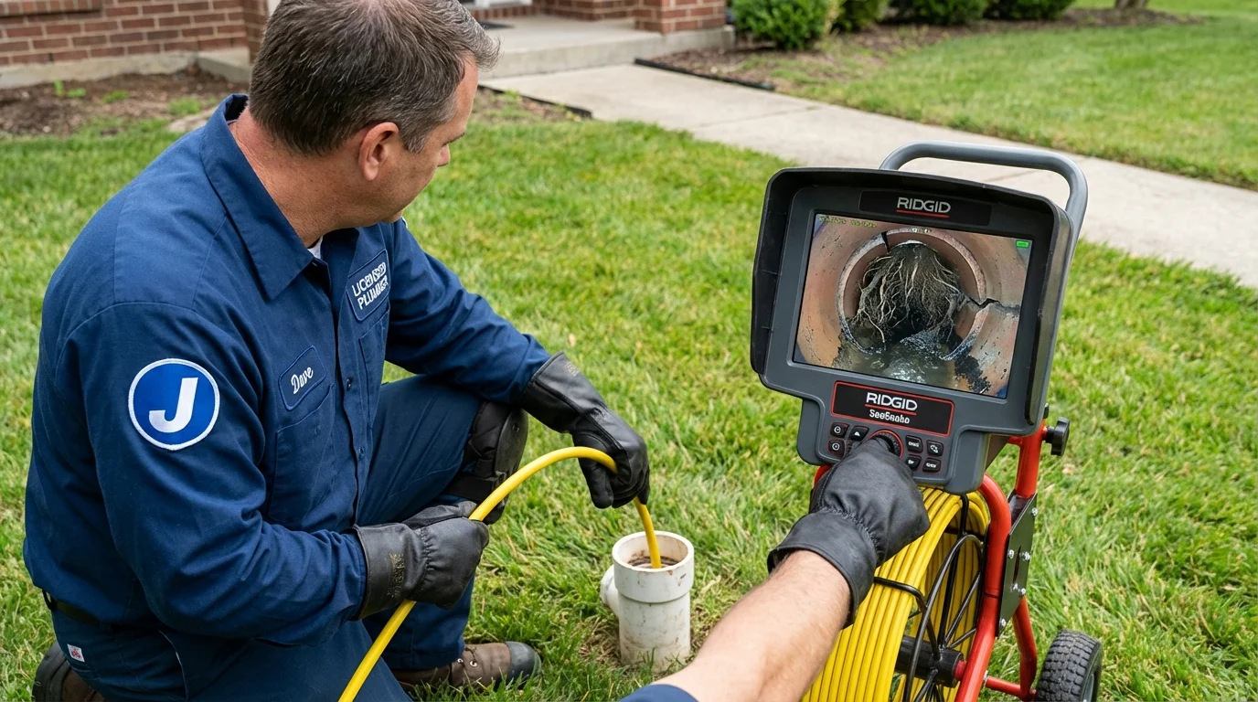 Sewer camera inspection being performed by Johns Plumbing LLC in Alton