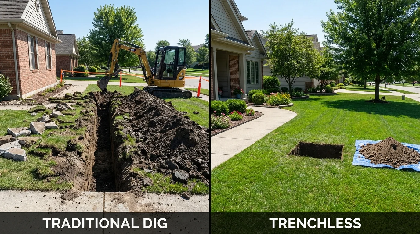 Trenchless sewer repair with minimal yard damage versus traditional excavation in Alton, IA